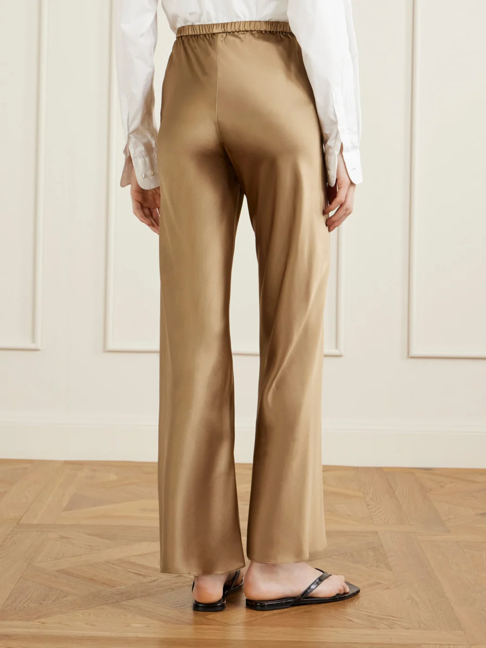 Back view of the Comme Si Silk-bias Straight-leg Pants