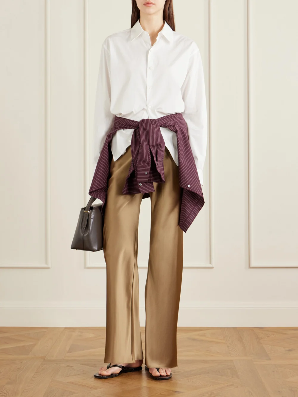 Comme Si Silk-bias Straight-leg Pants, worn by a model