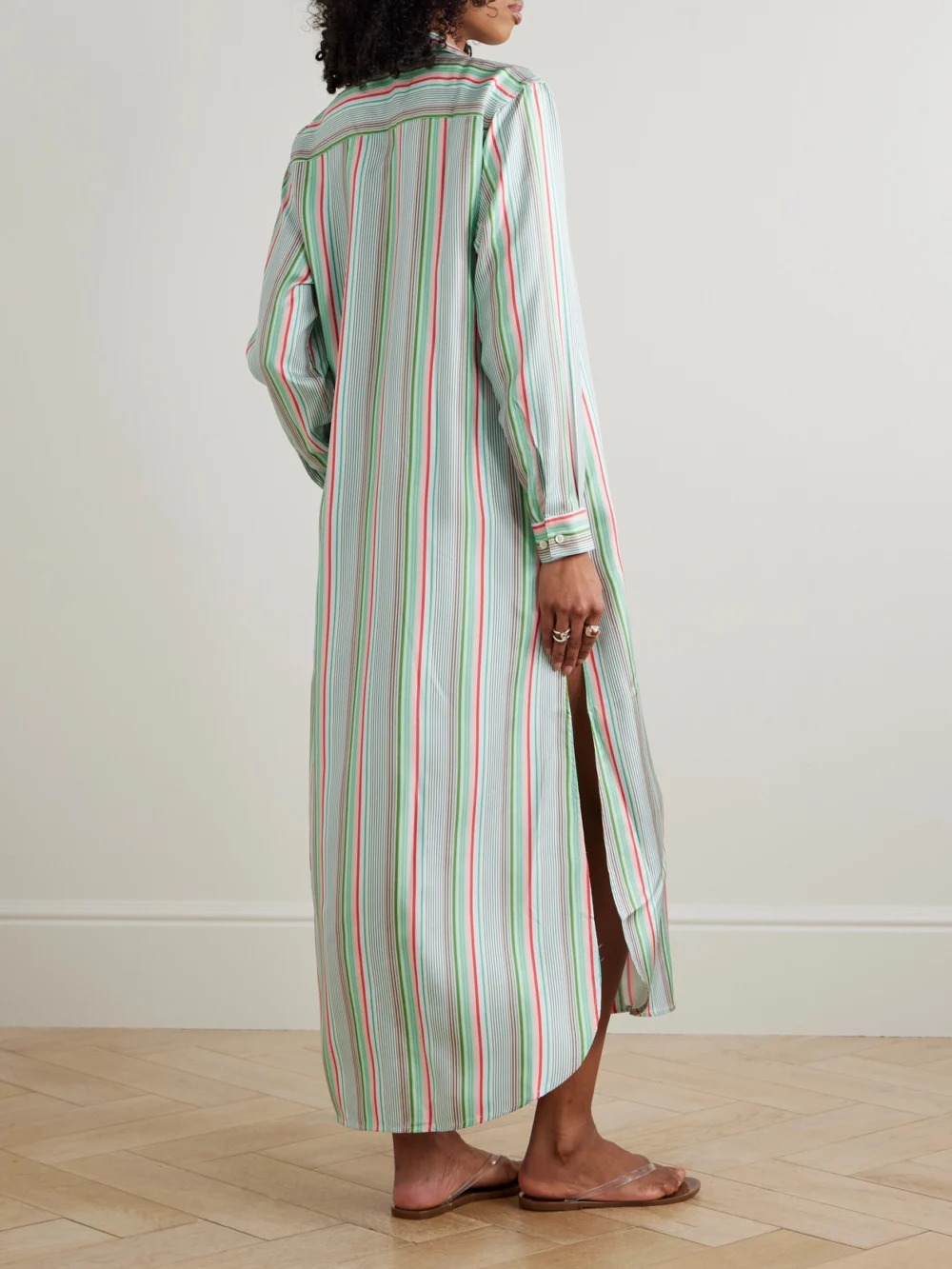 Back view of the Comme Si Striped Silk-twill Midi Shirt-dress