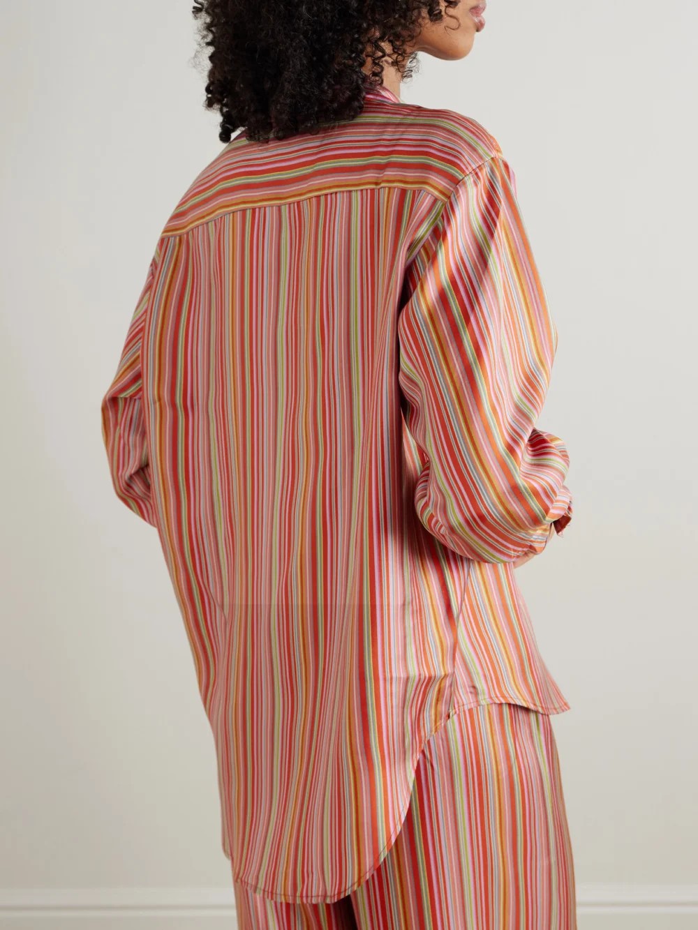 Back view of the Comme Si Striped Silk-twill Shirt