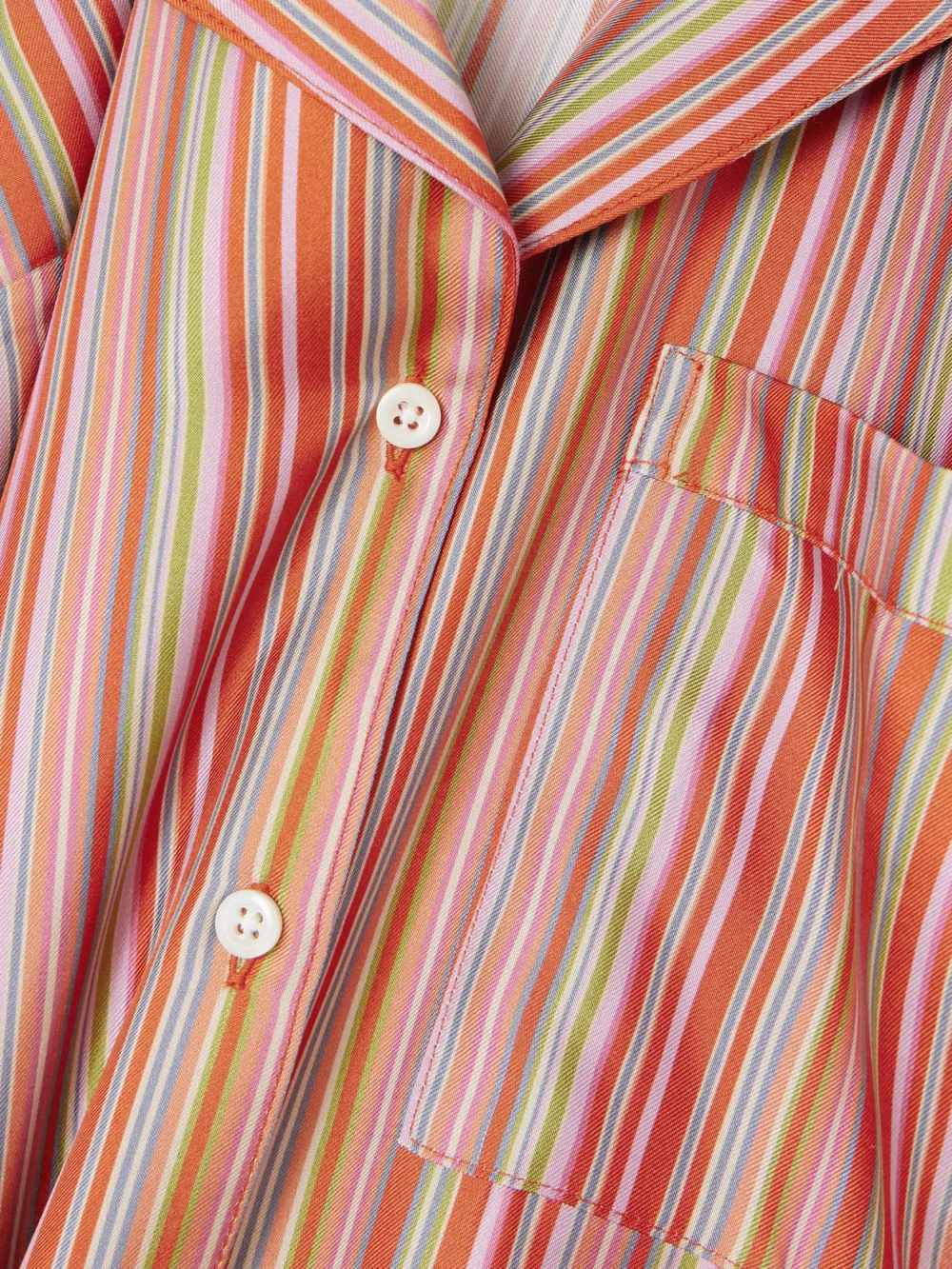 Close-up detail of the Comme Si Striped Silk-twill Shirt