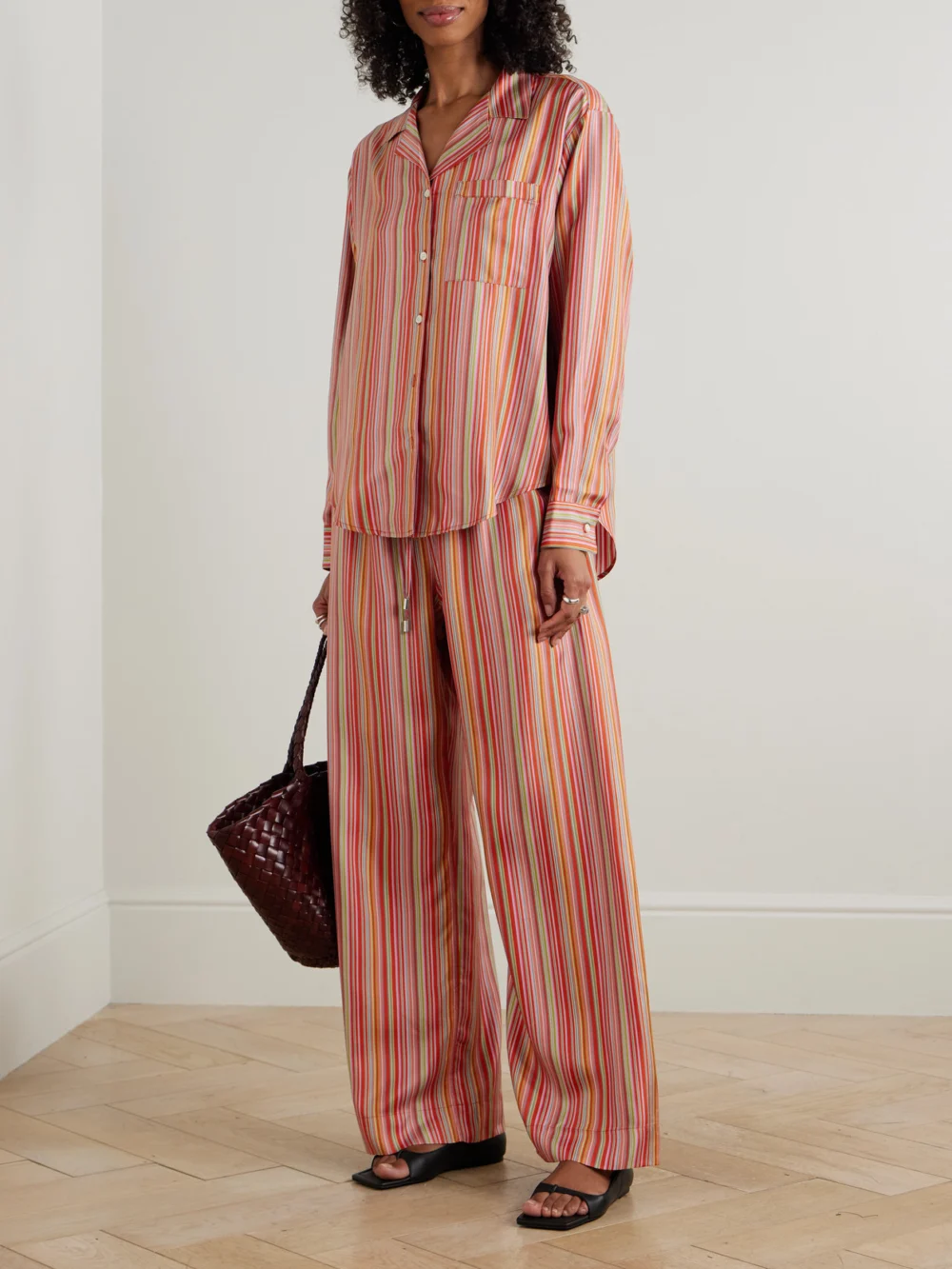 Comme Si Striped Silk-twill Shirt, worn by a model