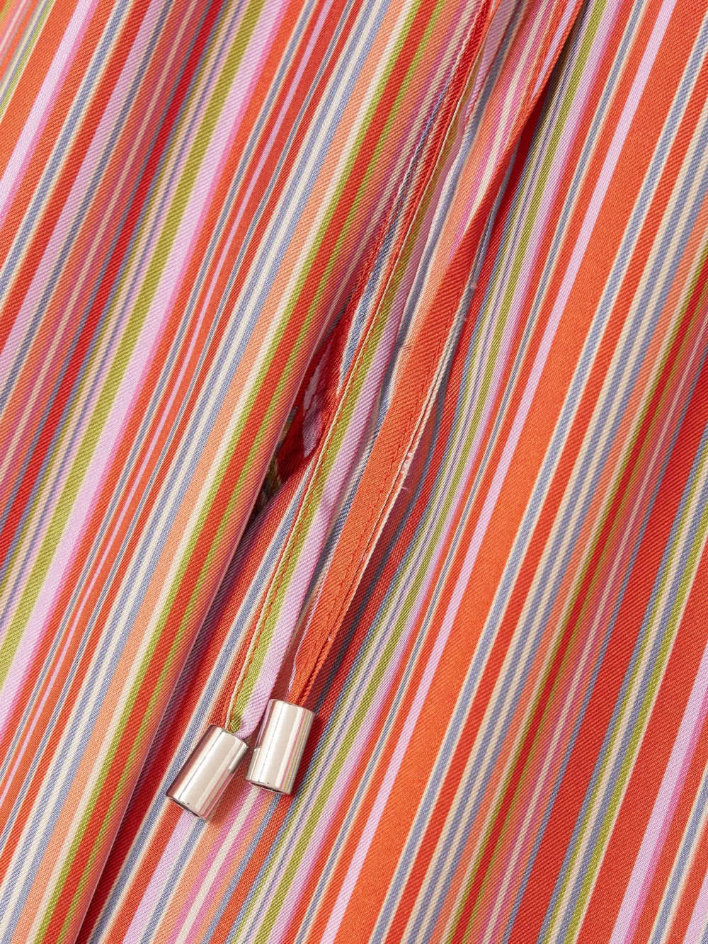 Close-up detail of the Comme Si Striped Silk-twill Straight-leg Pants