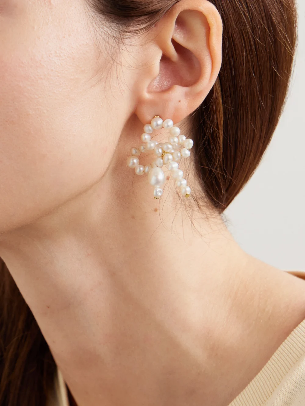 Completedworks Gold-plated Recycled Silver Pearl Earrings, styled view