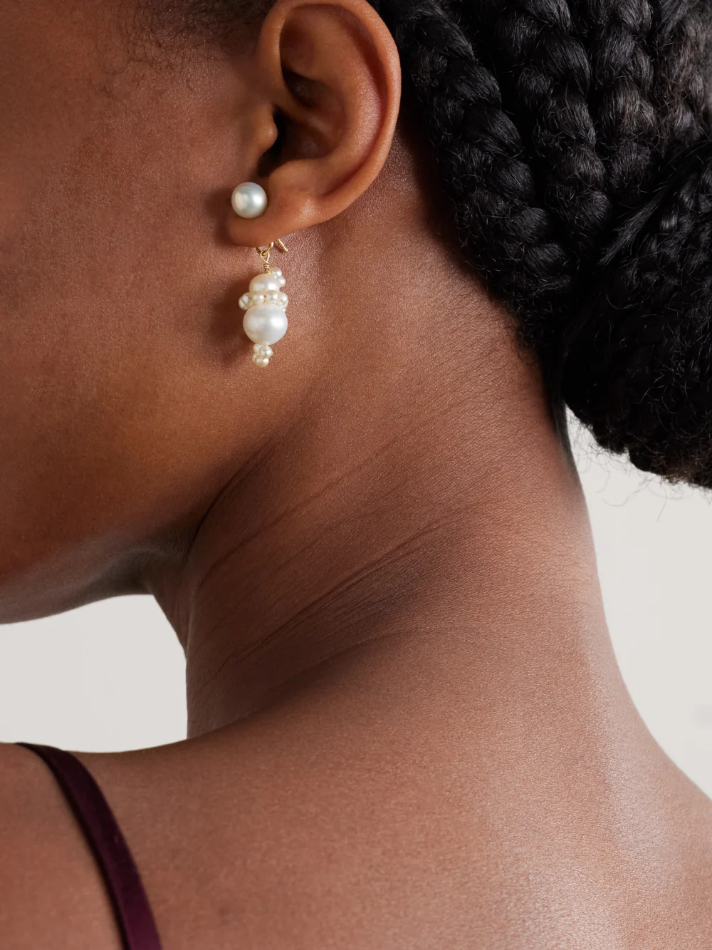 Completedworks Recycled Gold-plated Pearl Earrings, styled view