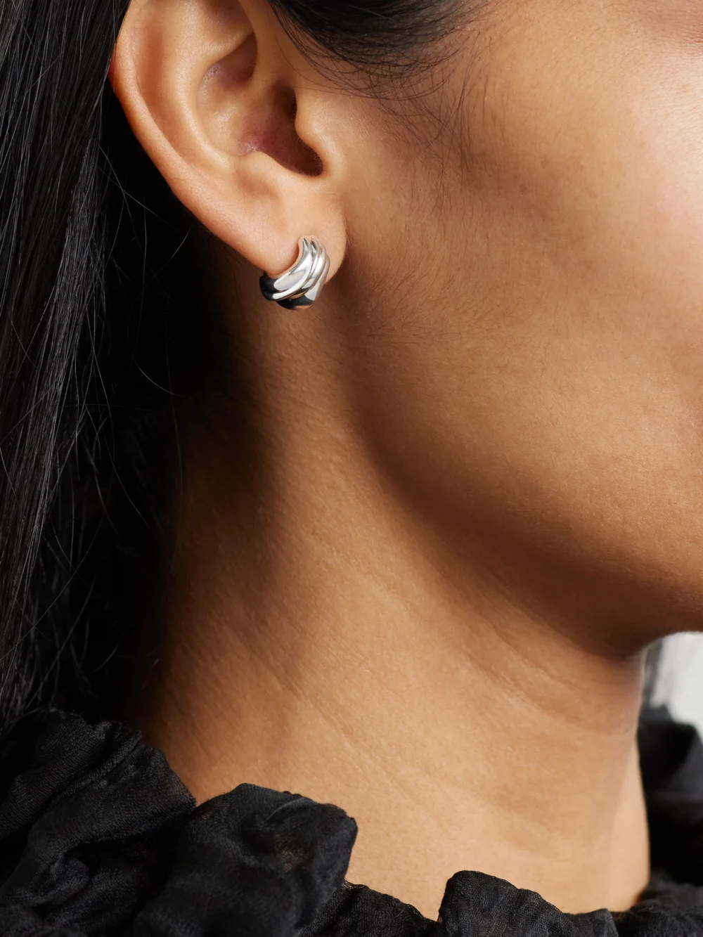 Completedworks Recycled Silver Hoop Earrings, styled view