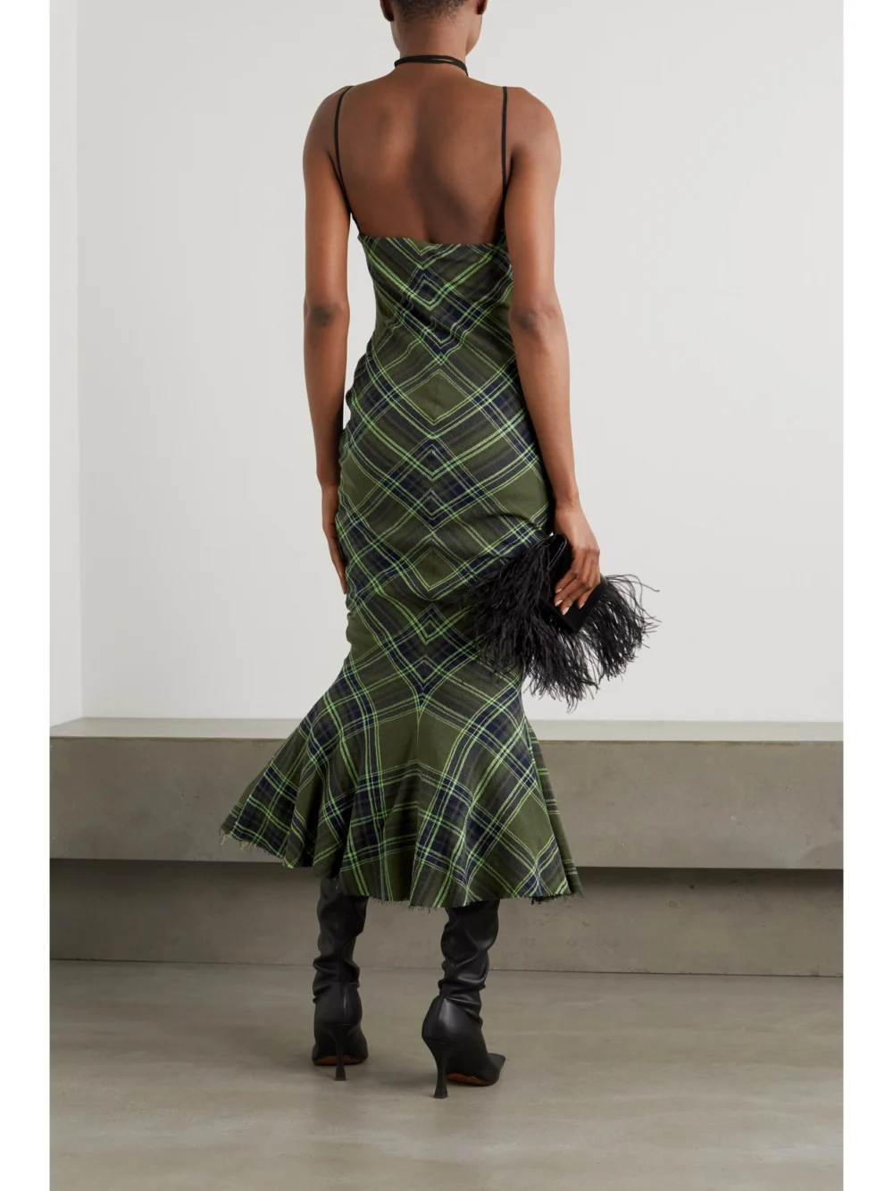 Back view of the Conner Ives Fluted Checked Cotton-blend Gauze Midi Dress