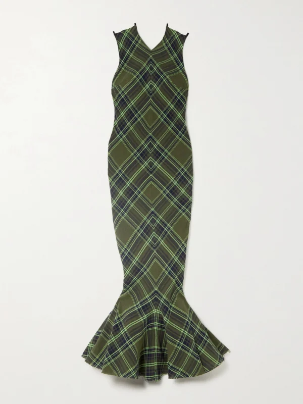 Conner Ives Fluted Checked Cotton-blend Gauze Midi Dress