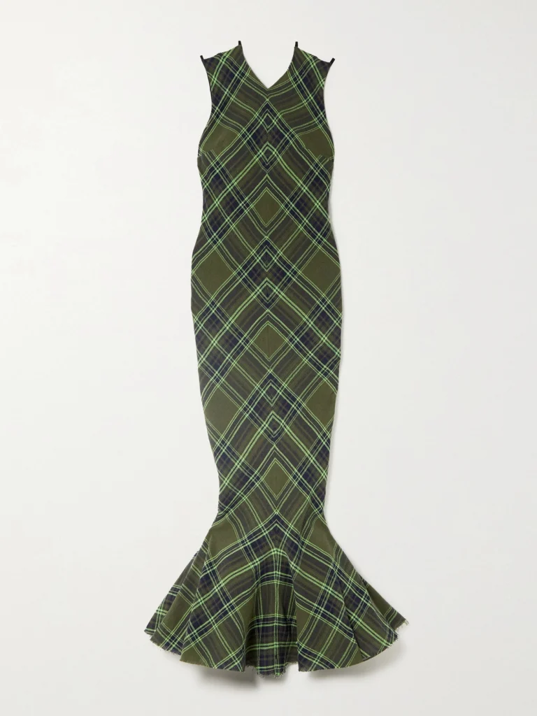 Conner Ives Fluted Checked Cotton-blend Gauze Midi Dress