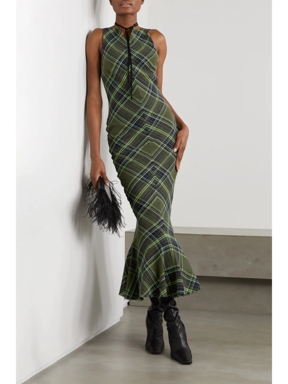 Conner Ives Fluted Checked Cotton-blend Gauze Midi Dress, worn by a model