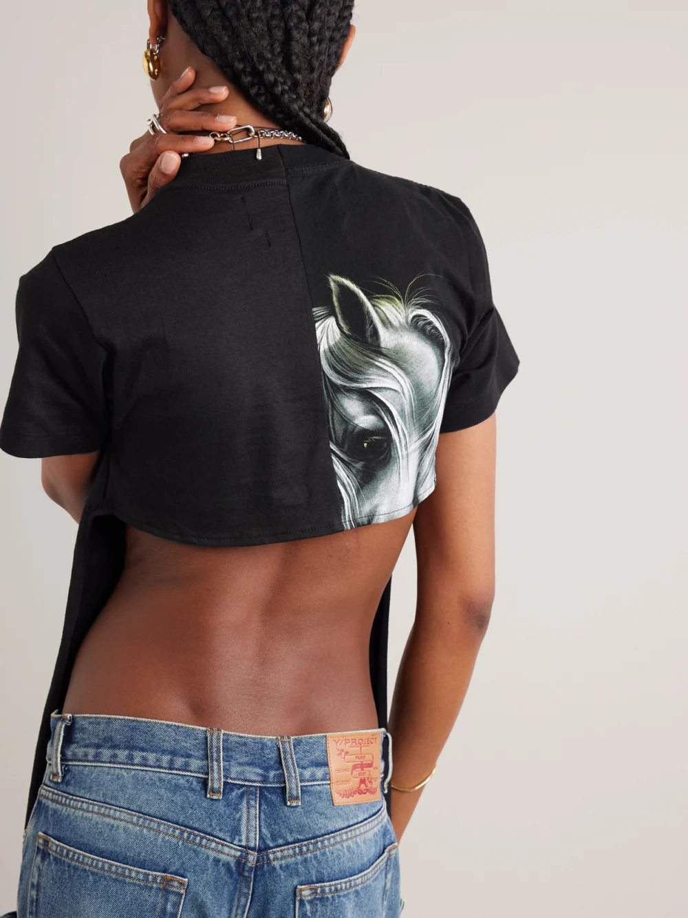 Back view of the Conner Ives Kylie Lace-trimmed Printed Cotton-jersey T-shirt