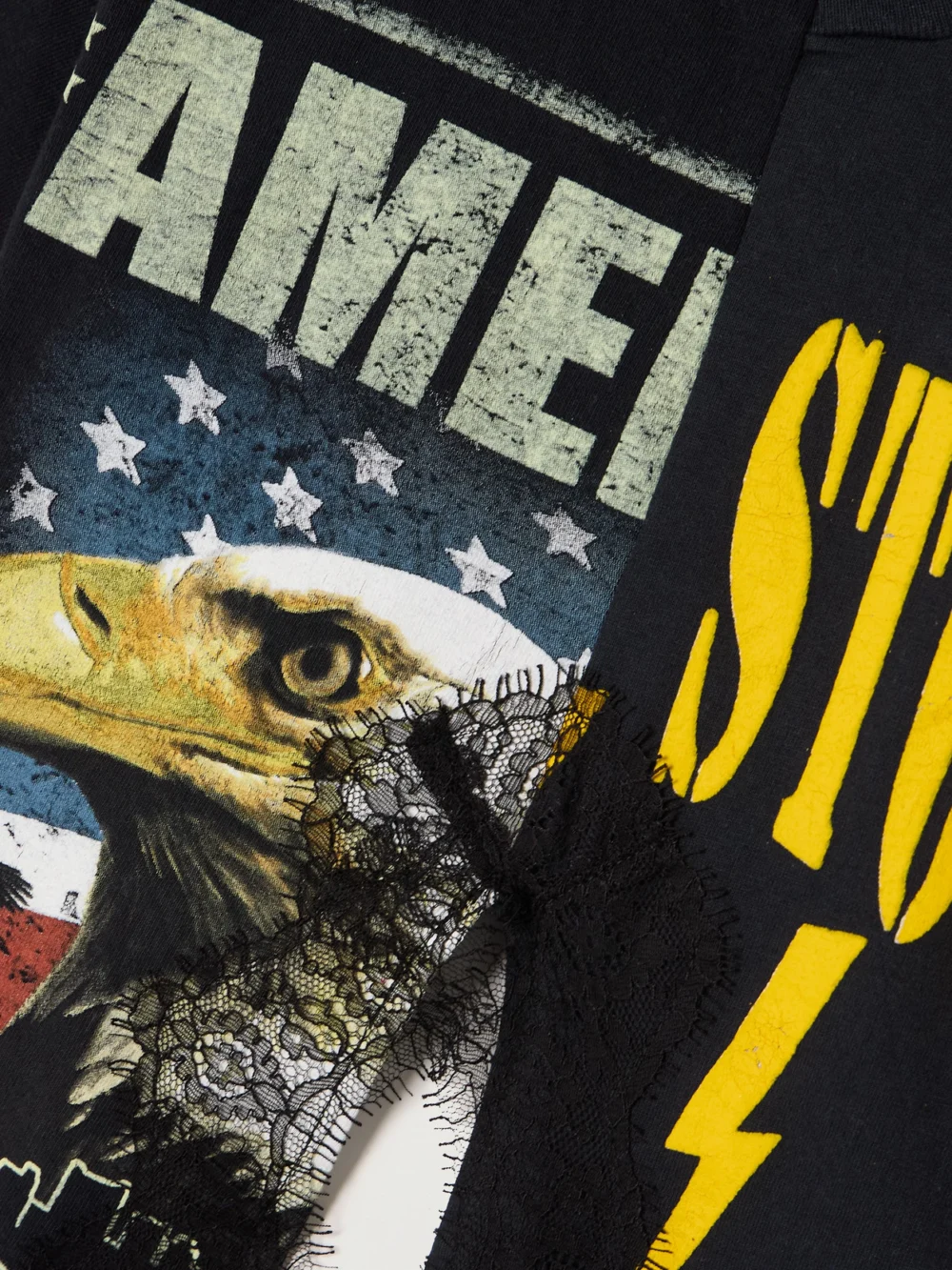 Close-up detail of the Conner Ives Kylie Lace-trimmed Printed Cotton-jersey T-shirt