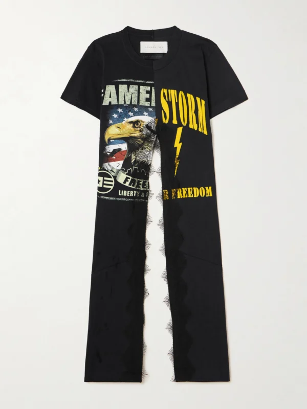 Conner Ives Kylie Lace-trimmed Printed Cotton-jersey T-shirt