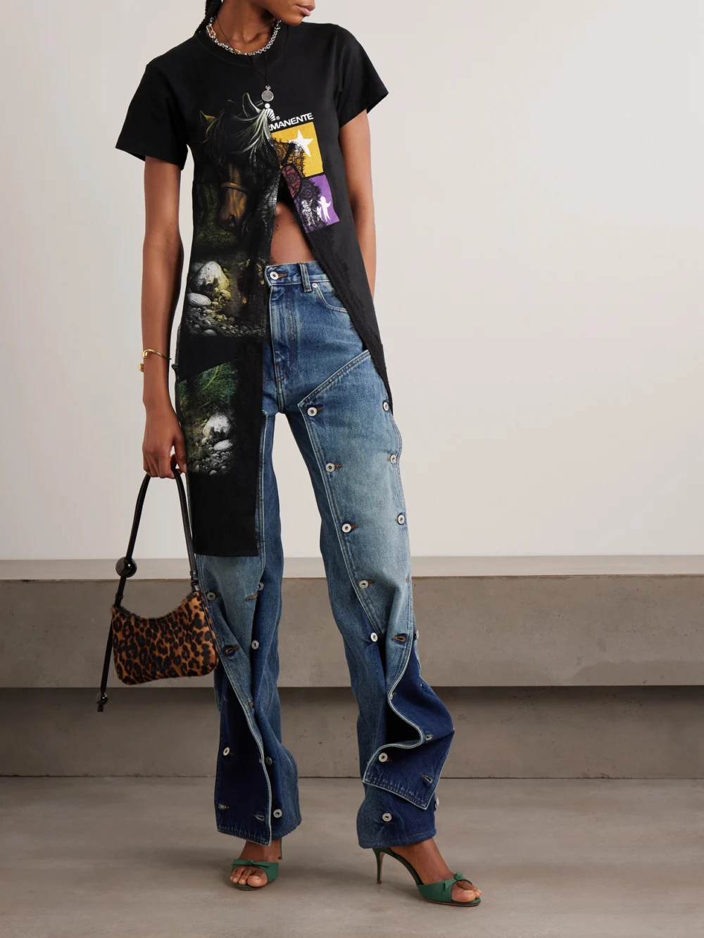 Conner Ives Kylie Lace-trimmed Printed Cotton-jersey T-shirt, worn by a model