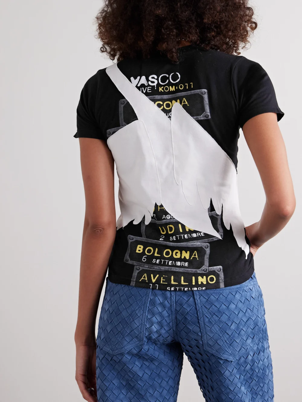 Back view of the Conner Ives Swan Appliquéd Printed Cotton-jersey T-shirt