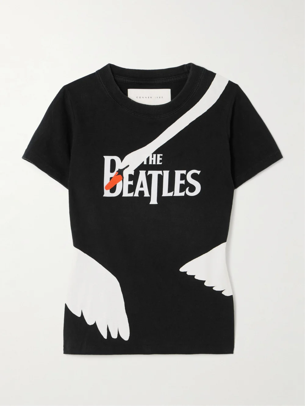 Conner Ives Swan Appliquéd Printed Cotton-jersey T-shirt in black