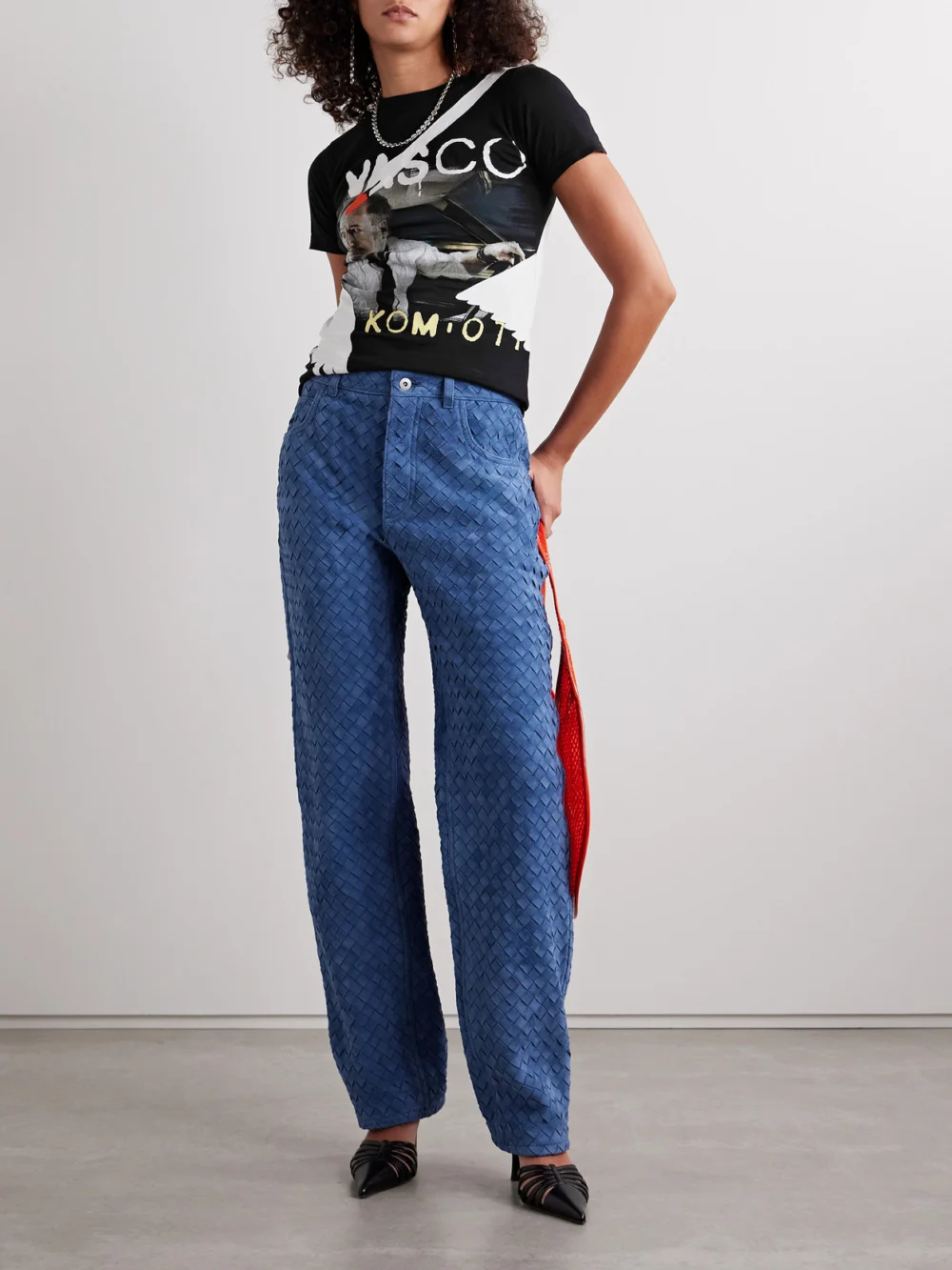 Conner Ives Swan Appliquéd Printed Cotton-jersey T-shirt, worn by a model