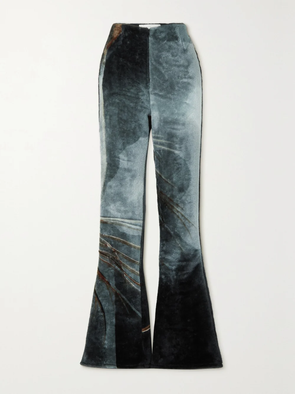 Conner Ives + the Vanguard Printed Faux Fur Flared Pants in black