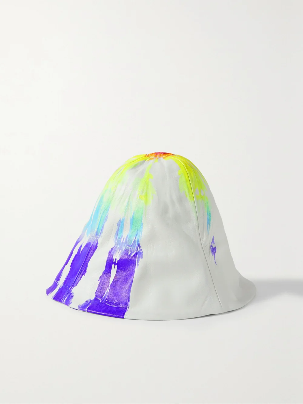 Conner Ives Tie-dyed Leather Bucket Hat in white