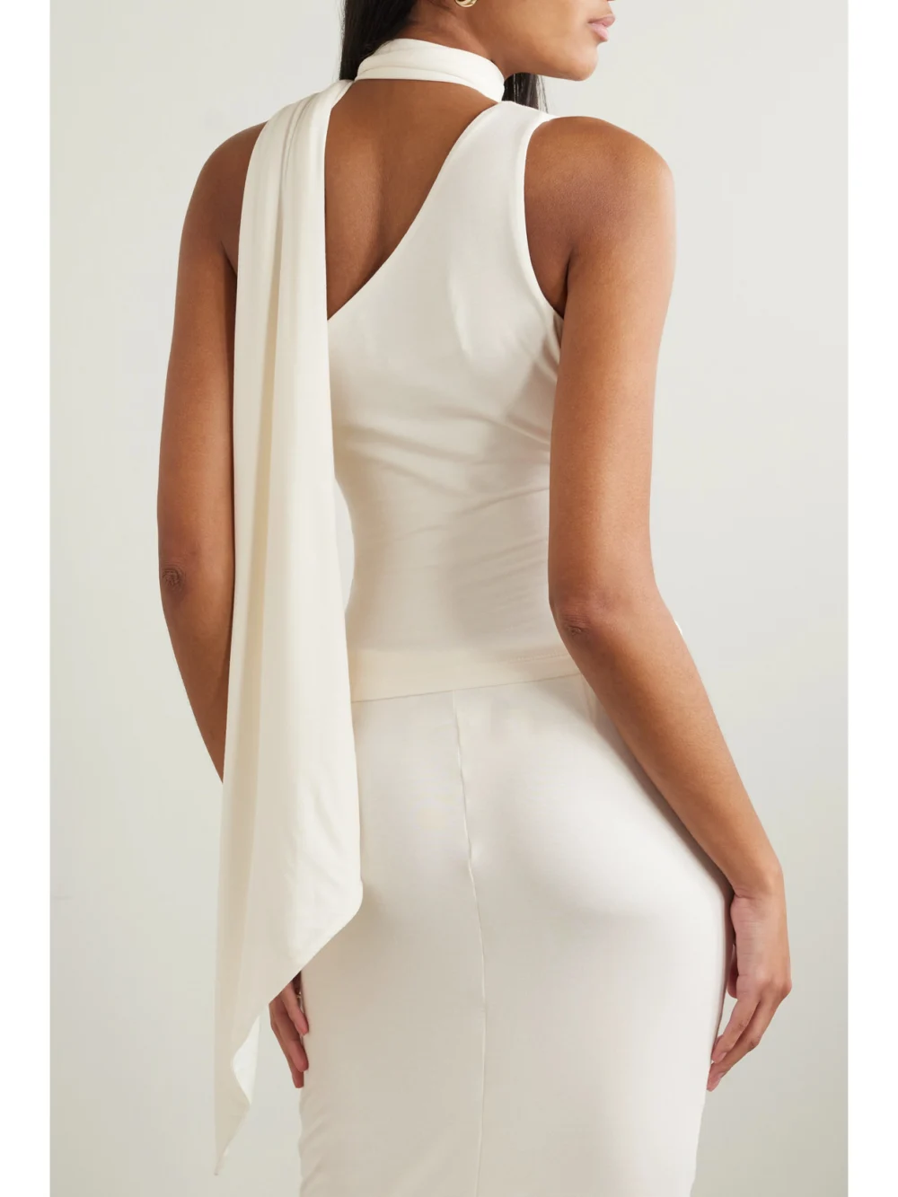Back view of the Conner Ives Tie-neck Appliquéd Stretch-micro Modal Jersey Tank
