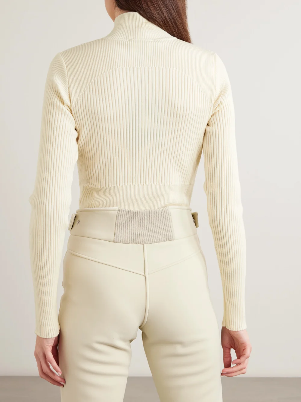 Back view of the Cordova Butte Ribbed Merino-wool Turtleneck Bodysuit