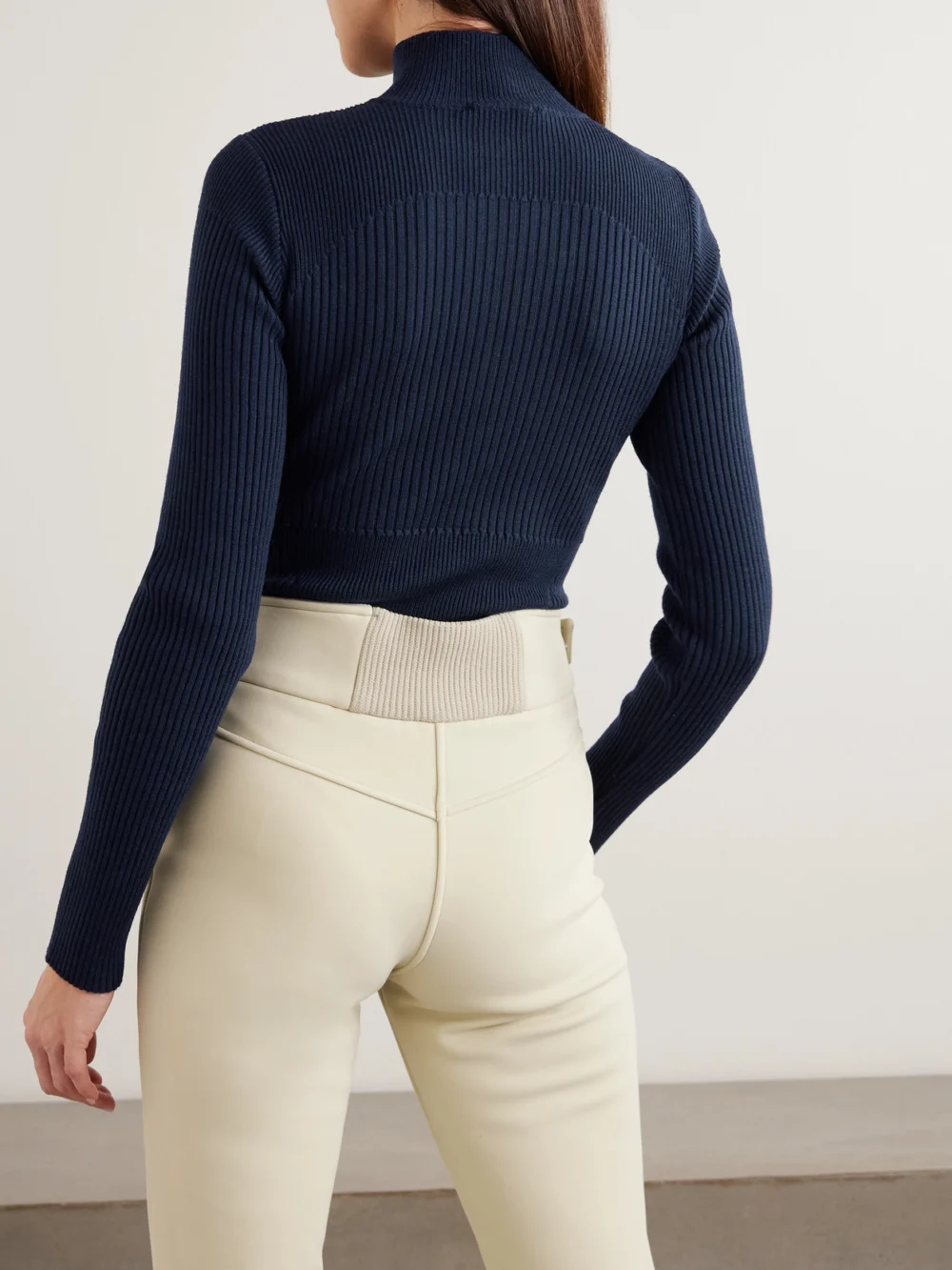 Back view of the Cordova Butte Ribbed Merino-wool Turtleneck Bodysuit