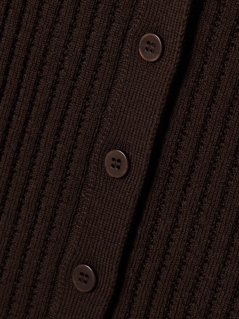Close-up detail of the Cordova Savoie Ribbed Pointelle-knit Merino Wool Cardigan