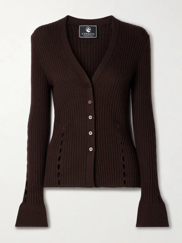 Cordova Savoie Ribbed Pointelle-knit Merino Wool Cardigan