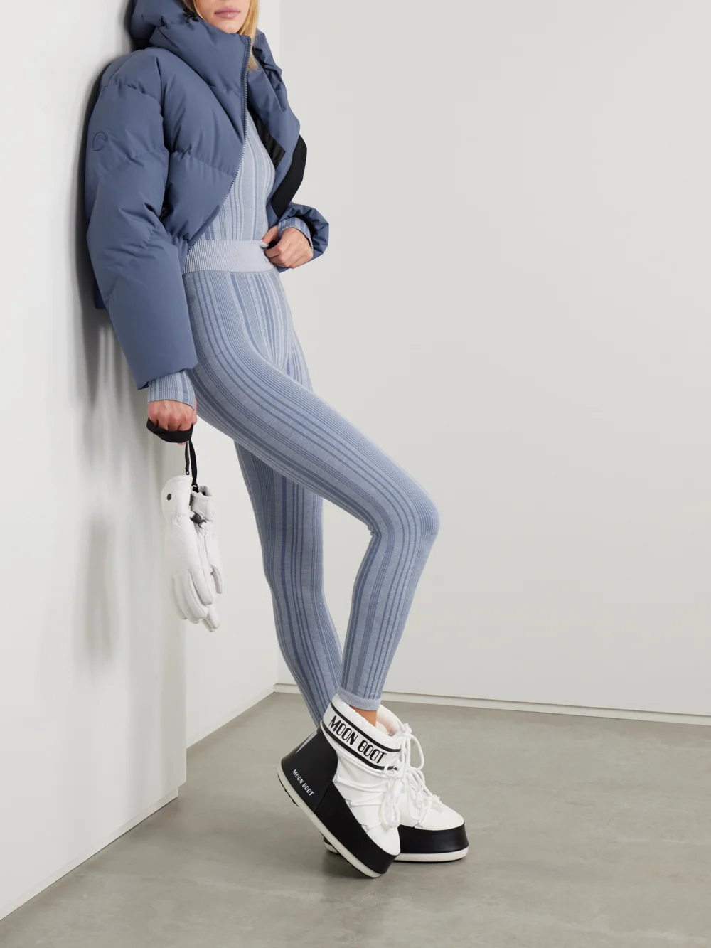 Cordova Sol Striped Stretch-jersey Leggings, worn by a model