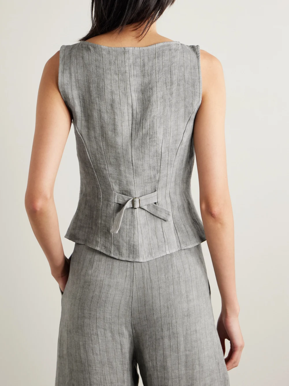 Back view of the Cortana Lupe Striped Linen Vest