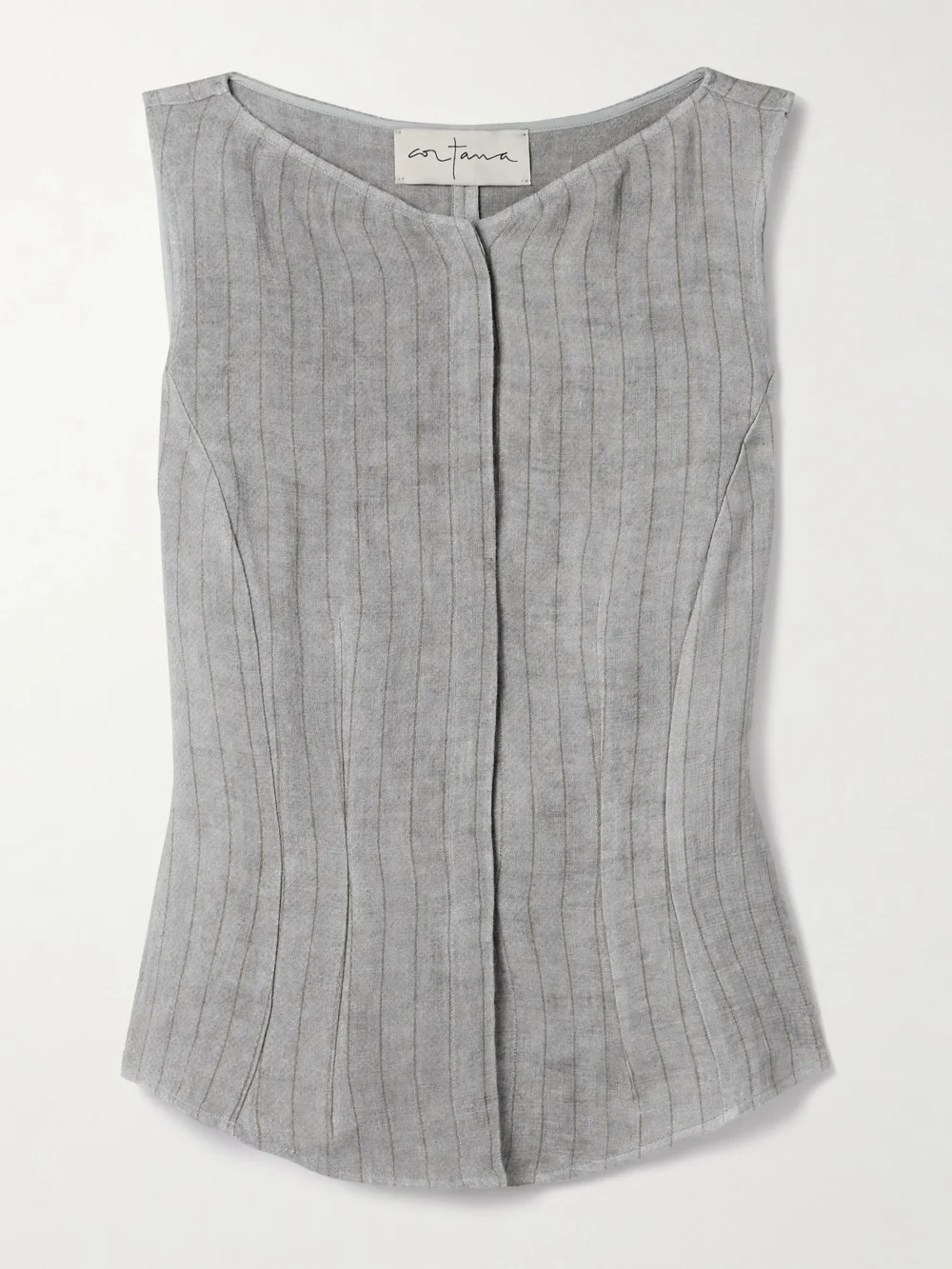 Cortana Lupe Striped Linen Vest in gray