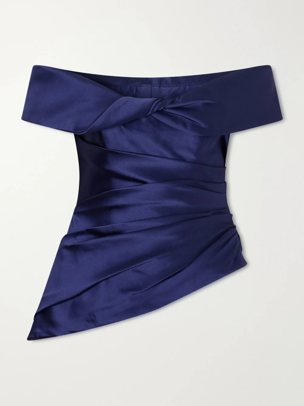 Costarellos Devina Off-the-shoulder Draped Duchess-satin Blouse in navy