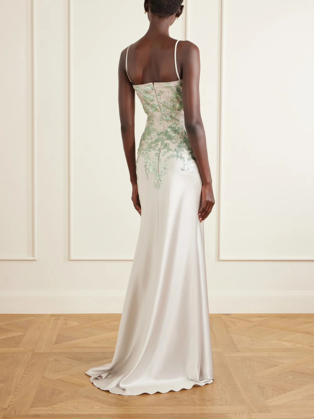 Back view of the Costarellos Jennan Sequin-embroidered Satin Gown