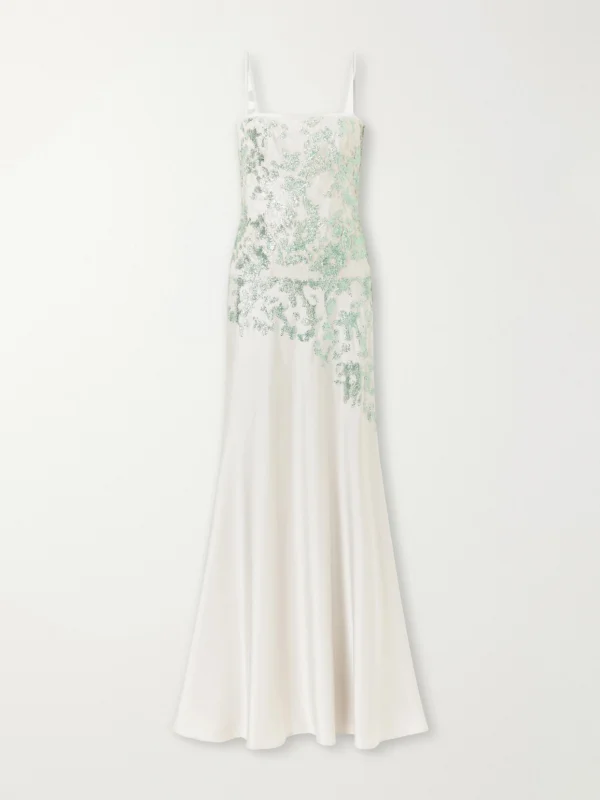 Costarellos Jennan Sequin-embroidered Satin Gown