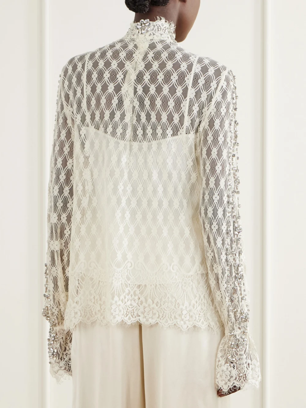 Back view of the Costarellos Lilou Embellished Lace Shirt