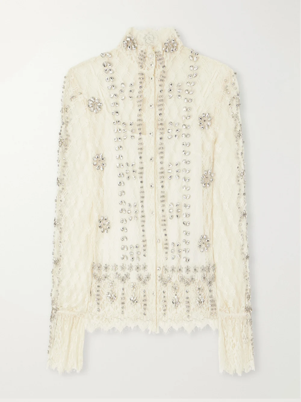 Costarellos Lilou Embellished Lace Shirt in cream