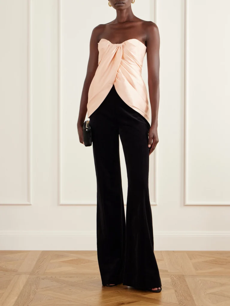 Costarellos Lyza Strapless Gathered Duchess-satin Blouse