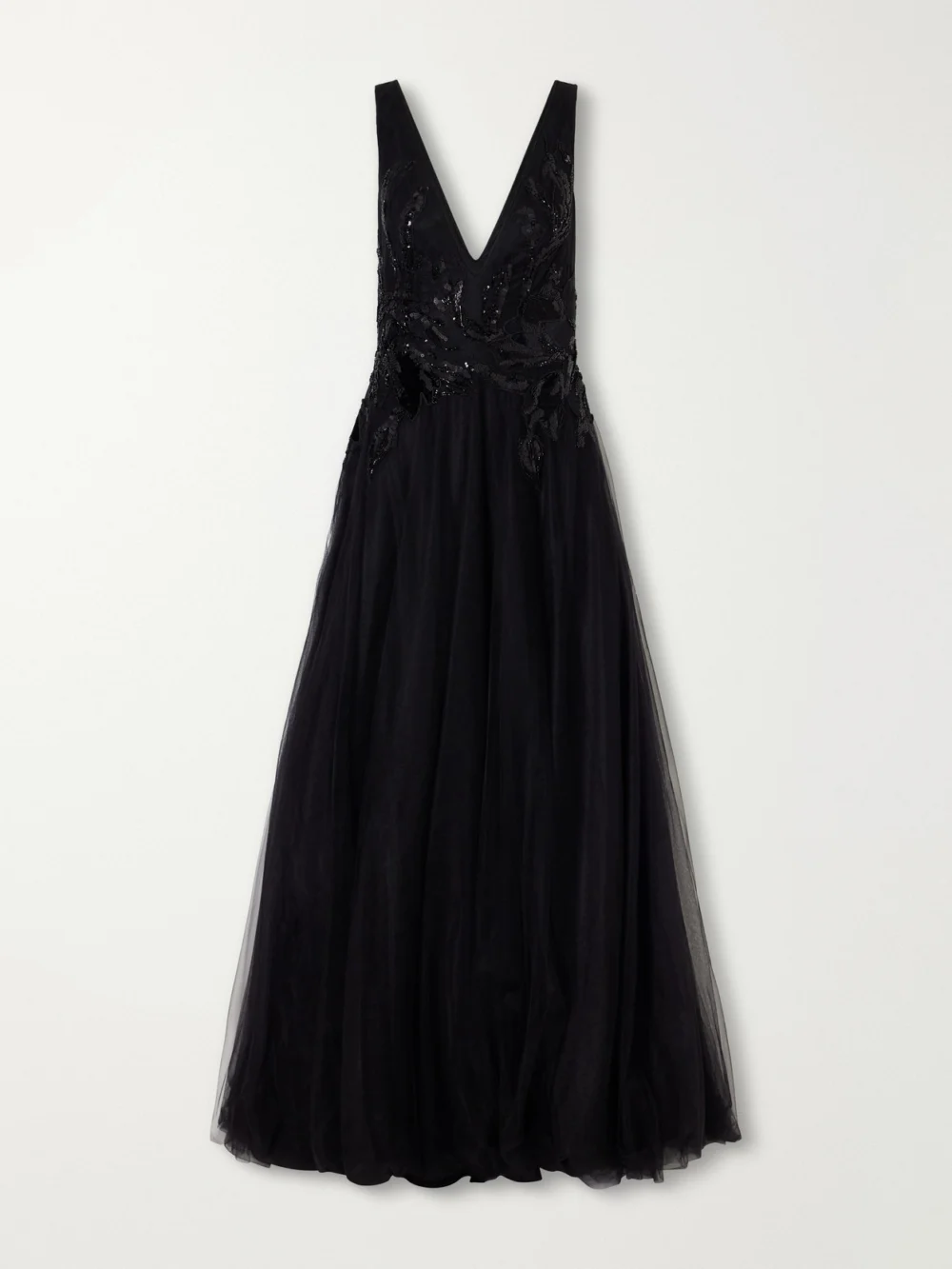 Costarellos Vianna Embellished Velvet-trimmed Tulle Gown in black