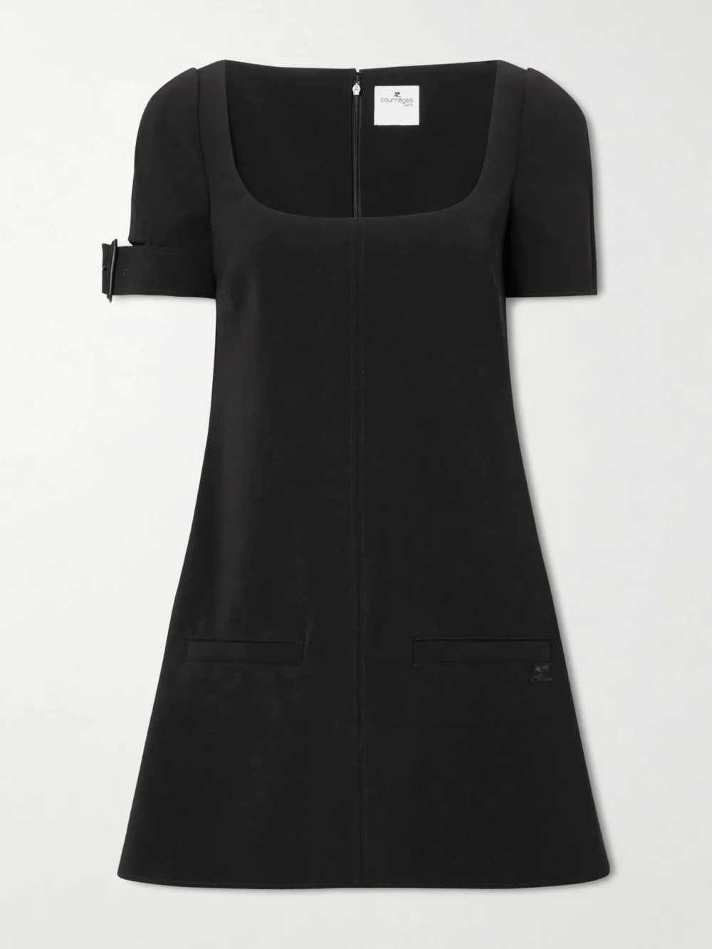 Courrèges Buckled Crepe Mini Dress in black