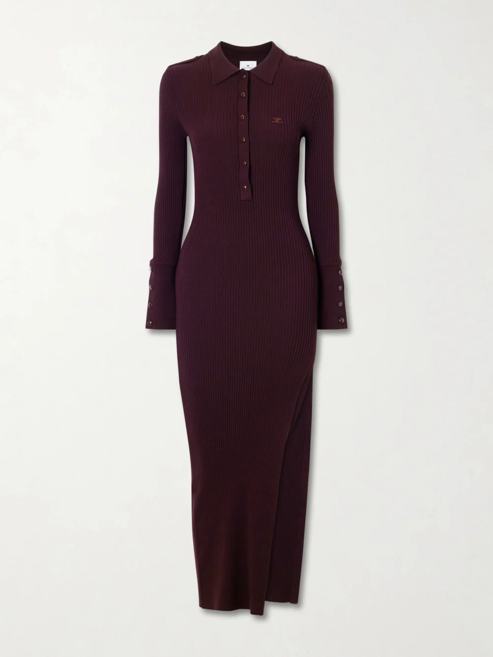Courrèges Logo-embroidered Ribbed Polo Midi Dress in burgundy