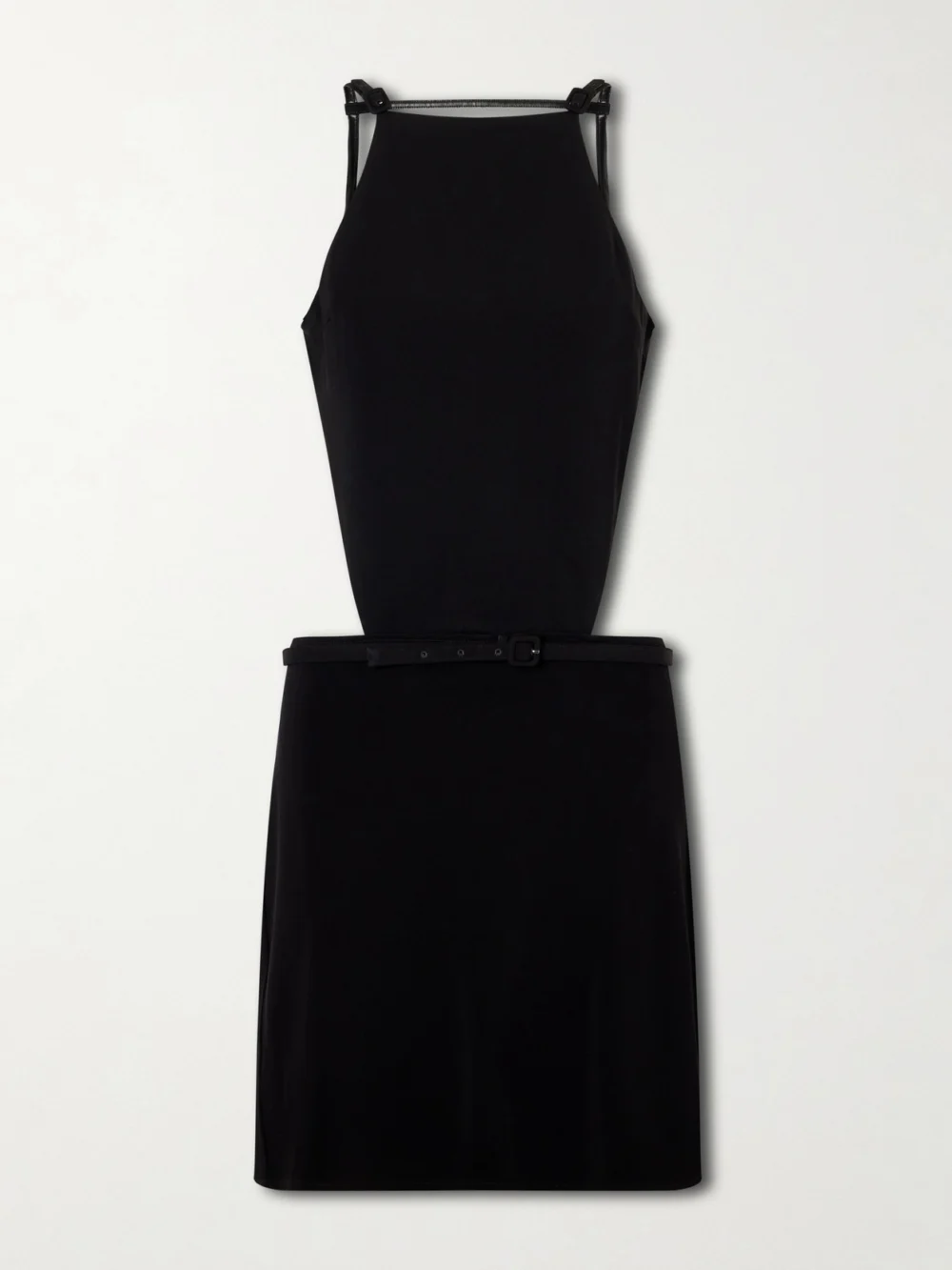 Courrèges Open Back Jersey Mini Dress in black