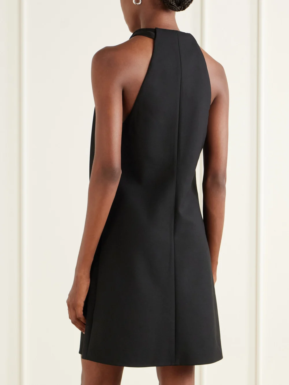 Back view of the Courrèges Tie-detailed Logo-embroidered Crepe Mini Dress