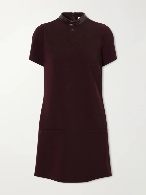 Courrèges Vinyl-trimmed Logo-embroidered Crepe Mini Dress