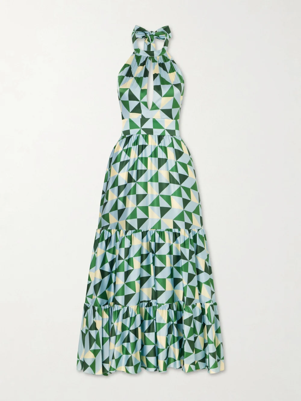 Cristiano Marcheli Anna Printed Silk-blend Satin Halterneck Maxi Dress in green