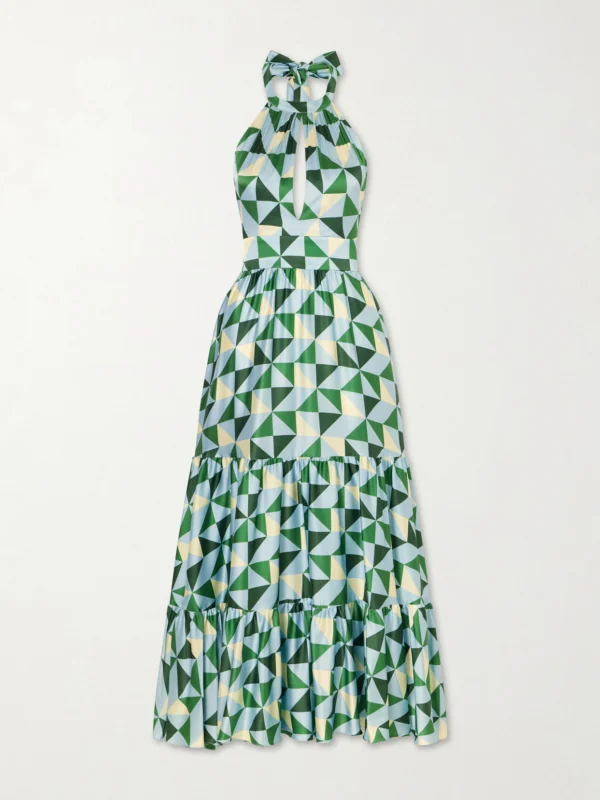 Cristiano Marcheli Anna Printed Silk-blend Satin Halterneck Maxi Dress