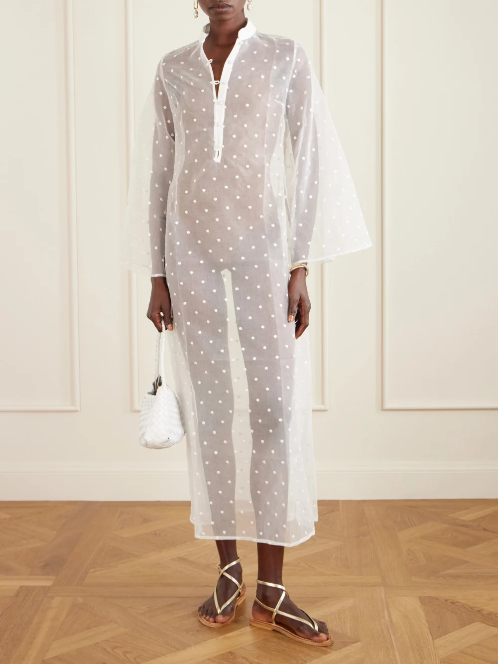 Cristiano Marcheli Bianca Swiss-dot Organza Cover-up, worn by a model