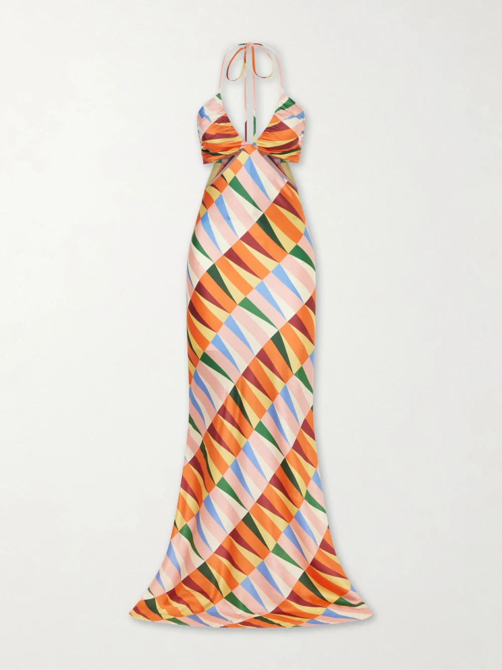 Cristiano Marcheli Caterina Printed Silk-blend Satin Halterneck Maxi Dress in multi