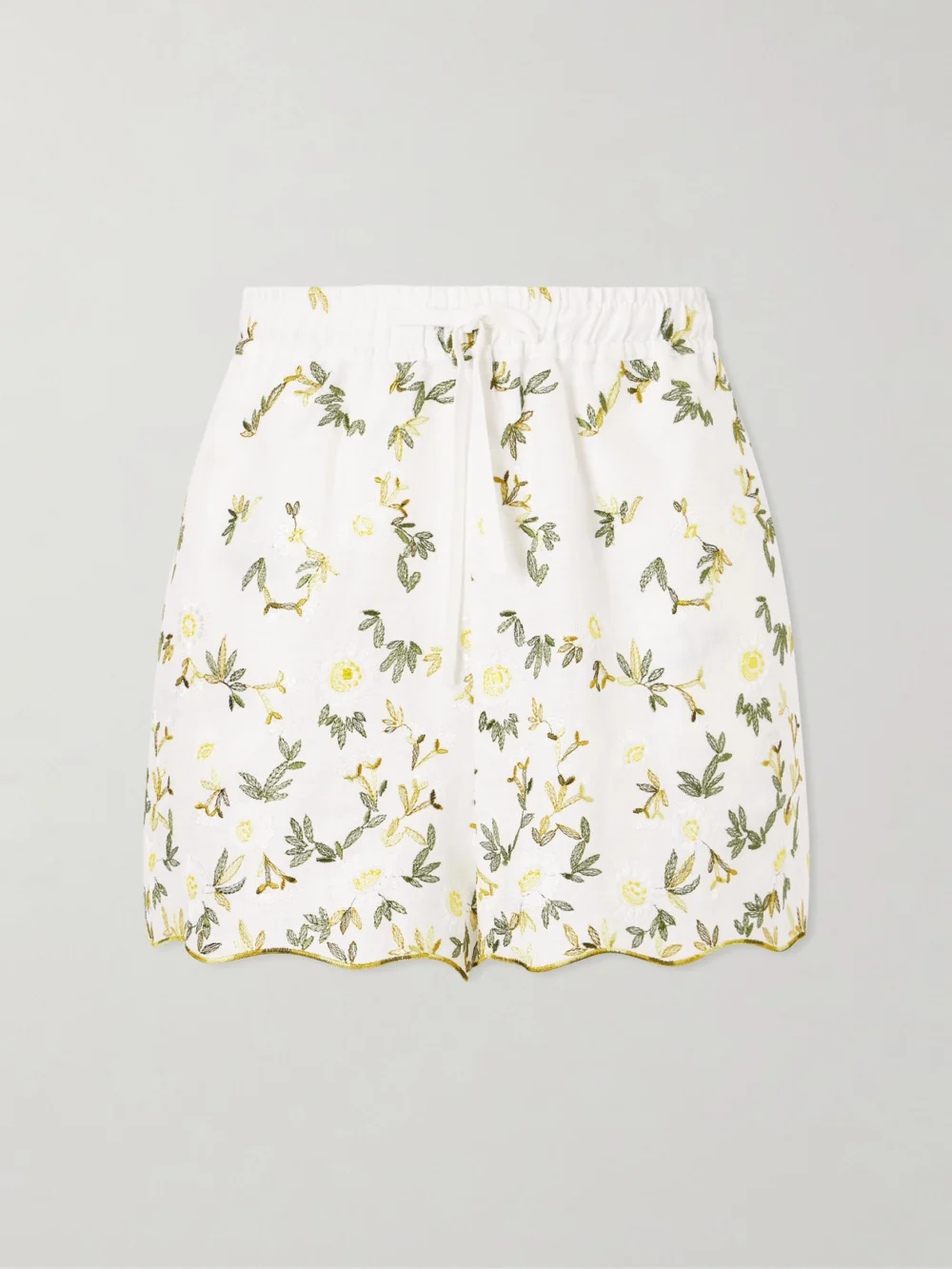 Cristiano Marcheli Elena Floral-embroidered Linen Drawstring Shorts in white