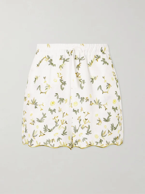 Cristiano Marcheli Elena Floral-embroidered Linen Drawstring Shorts