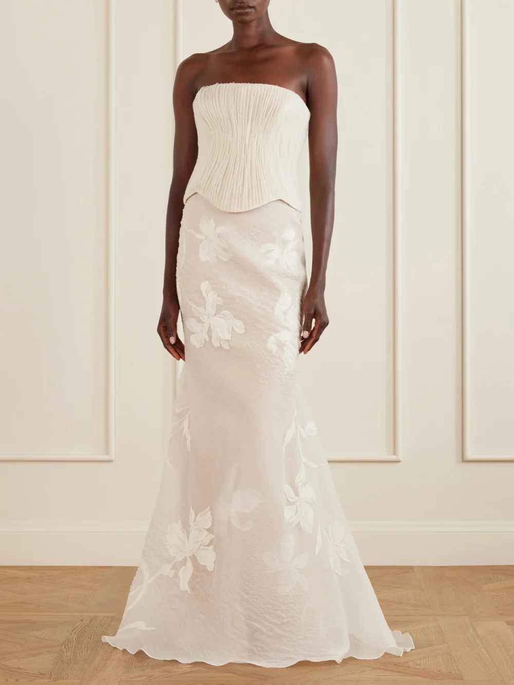 Danielle Frankel Anais Crinkled-organza Bustier Top, worn by a model